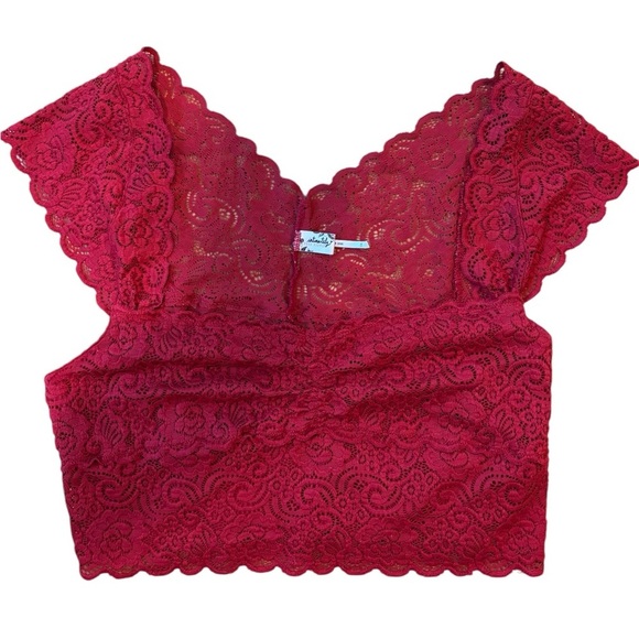 Free People Other - Free People Lace Top Stretchy Red Crop Brami Size Large